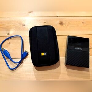 WD 2TB Black My Passport Portable External Hard Drive with cord & case